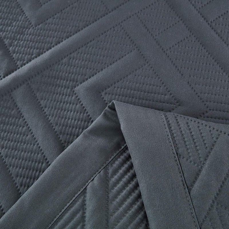 CHIXIN Quilt King Size - Geometric Pattern Bedspread Coverlet Set - Modern & Contemporary Style Bedding Cover, Ultrasonic Quilting, Reversible, Lightweight, 4 Piece, Dark Grey - Image 4